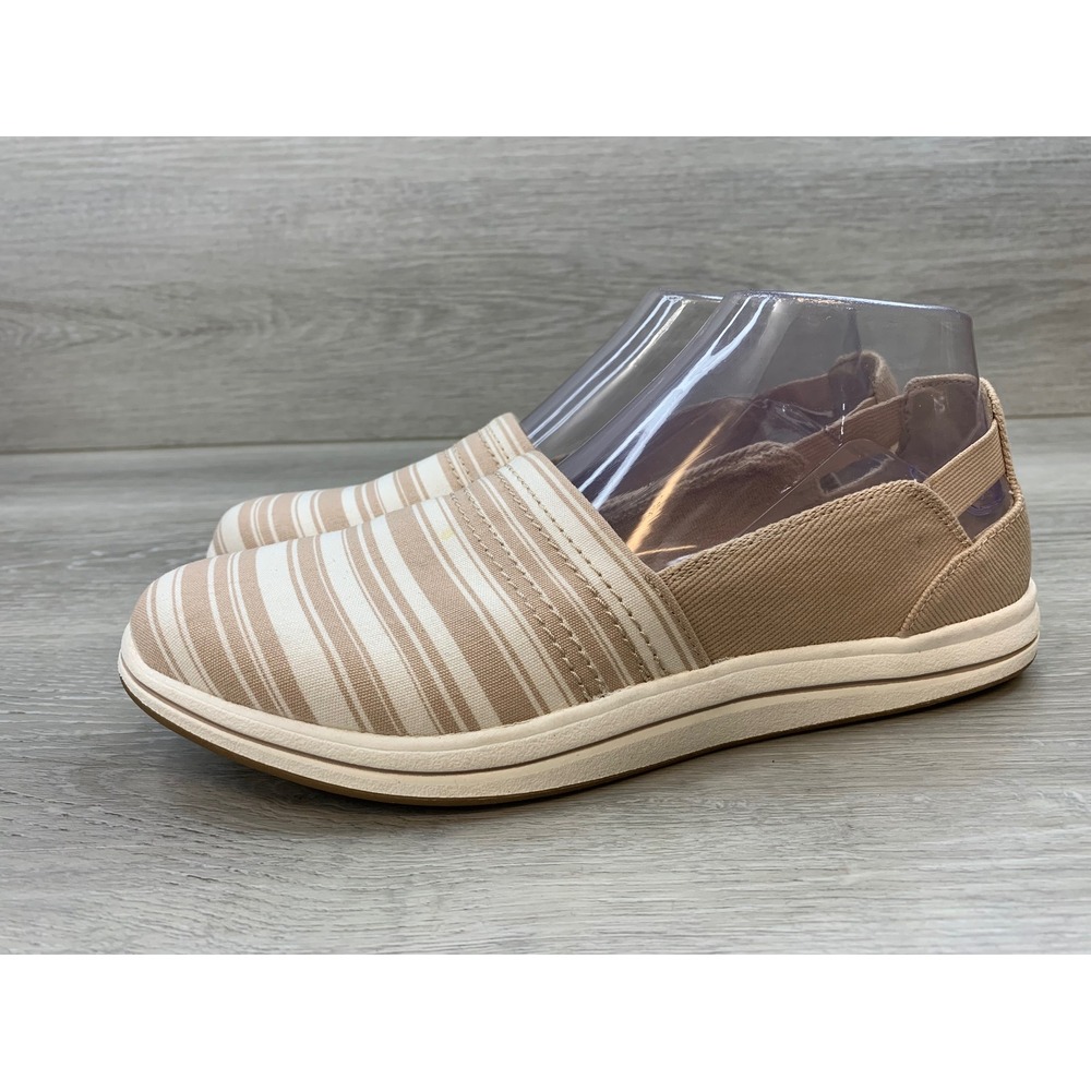 Clarks Cloudsteppers Women's 8.5 Tan Striped Slip On Sneakers Comfort Shoes - Picture 3 of 11